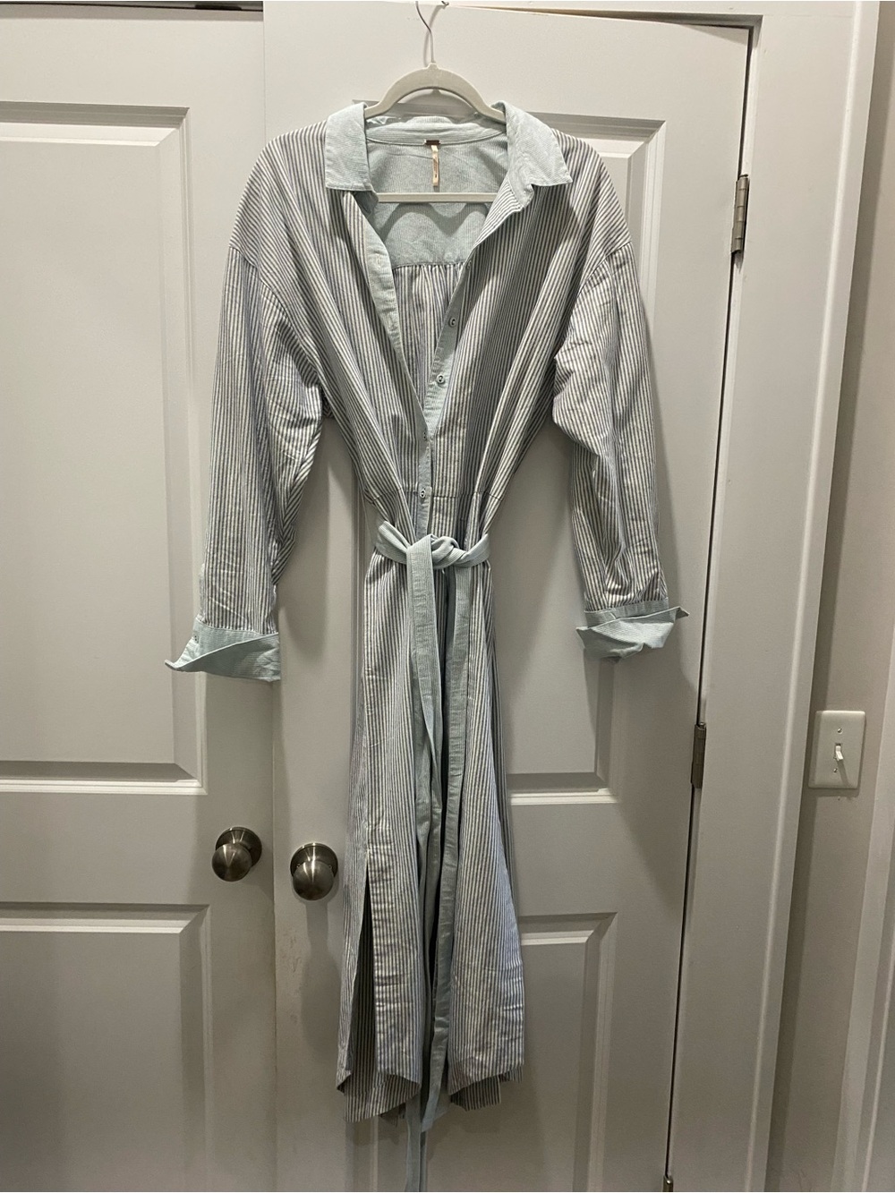 Free People Light Blue and White Striped Button-Up. NWT